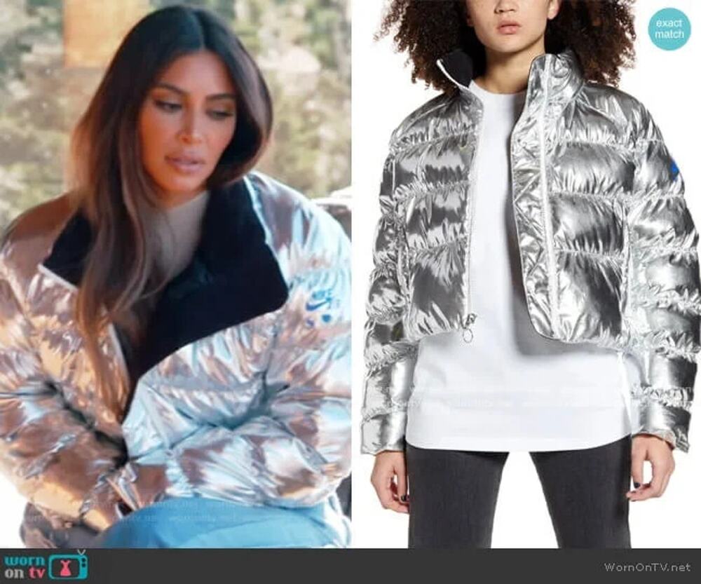 Nike Air X Olivia Kim Metallic Silver Puffer Jacket Size Small Seen on Kim Karda